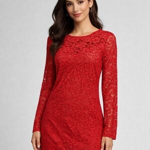 Express‎ Red Long Sleeve Lace Dress Size LARGE